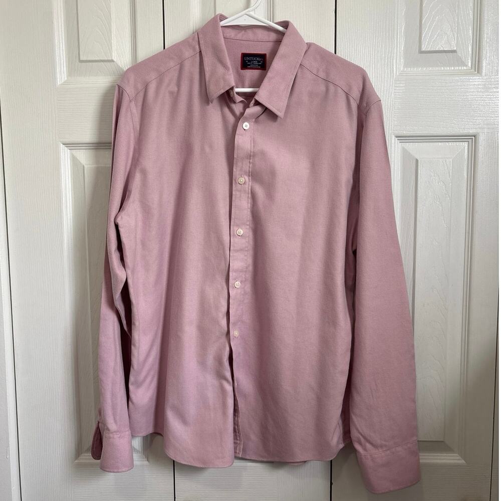 UNTUCKit Veneto Wrinkle Free 100% Cotton Soft Pink Button Down Shirt Large